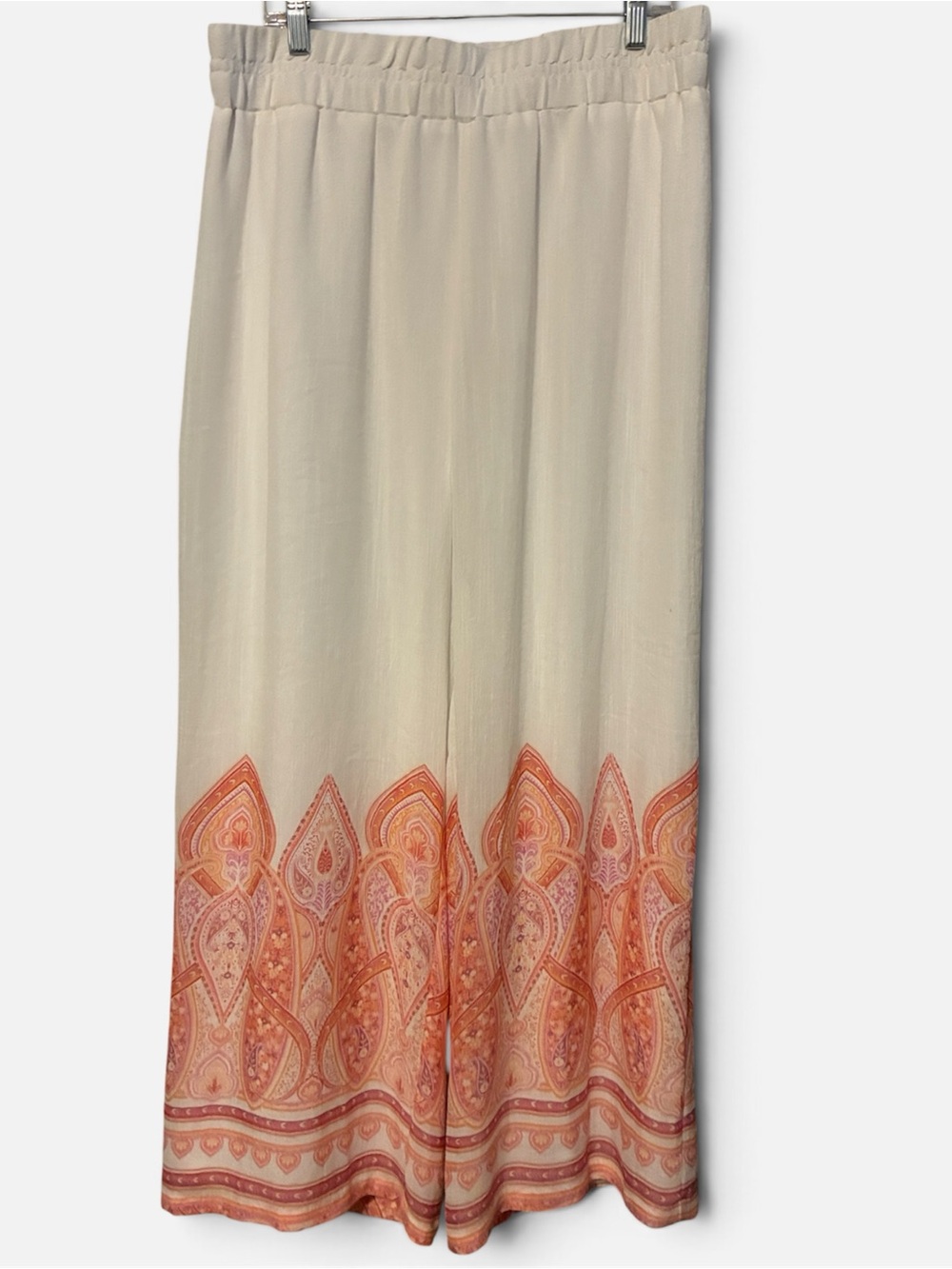 new directions White Wide Leg Pants Orange Pink Paisley Hem, Lined Women’s Large